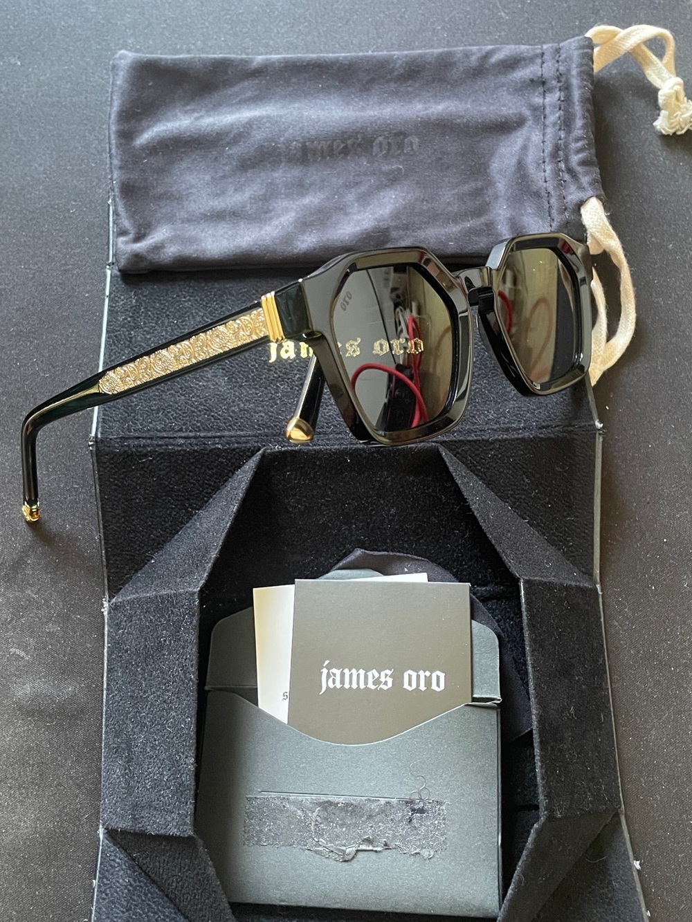 James Oro Black and Gold Designer Sunglasses